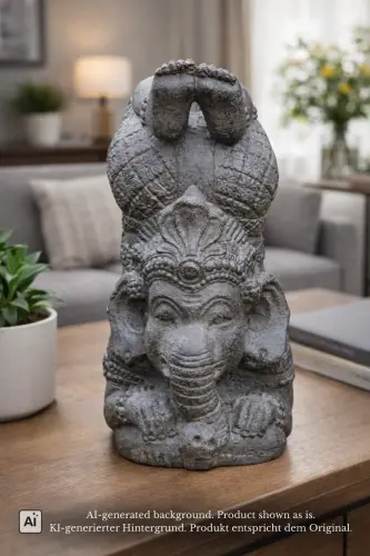 Product image of the product “Ganesha with headstand in lotus pose , 35cm height, cast stone, handcrafted & coloured ”